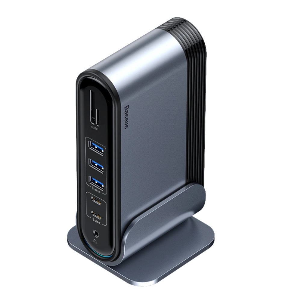 Baseus multifunctional HUB 3x USB 3.2 Gen 1 / 2x USB 2.0 / 2x USB Type C / SD and micro SD card reader / AUX / 3x HDMI / RJ45 1Gbps Power Delivery 100W (EU / CN / UK plugs) gray (CAHUB-DG0G)_4