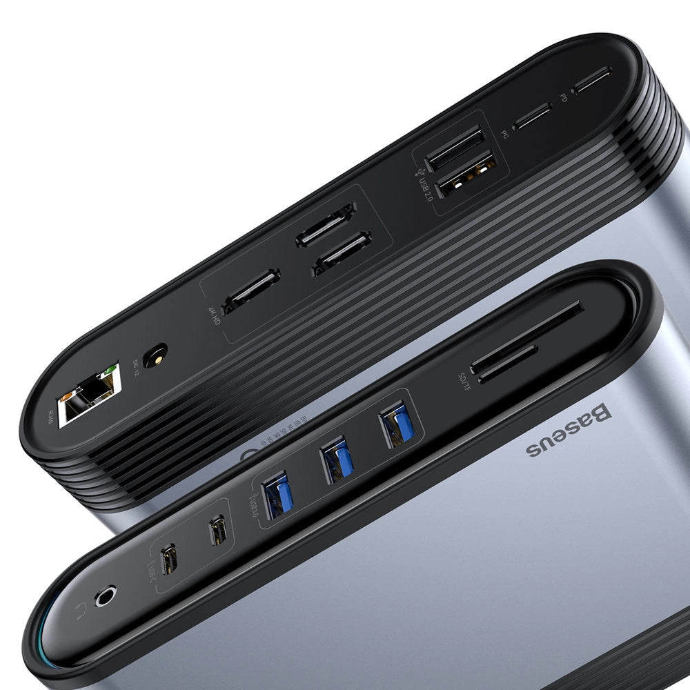 Baseus multifunctional HUB 3x USB 3.2 Gen 1 / 2x USB 2.0 / 2x USB Type C / SD and micro SD card reader / AUX / 3x HDMI / RJ45 1Gbps Power Delivery 100W (EU / CN / UK plugs) gray (CAHUB-DG0G)_8