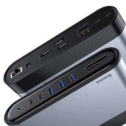 Baseus multifunctional HUB 3x USB 3.2 Gen 1 / 2x USB 2.0 / 2x USB Type C / SD and micro SD card reader / AUX / 3x HDMI / RJ45 1Gbps Power Delivery 100W (EU / CN / UK plugs) gray (CAHUB-DG0G)_8