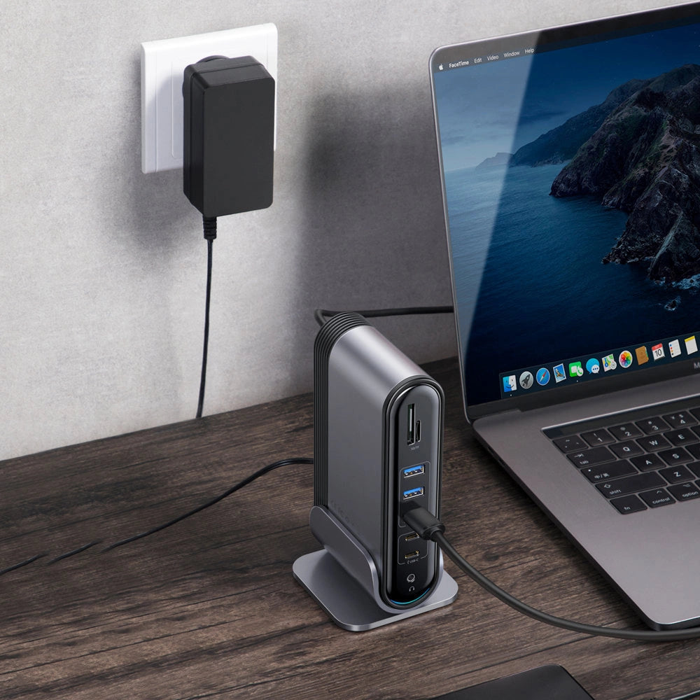 Baseus multifunctional HUB 3x USB 3.2 Gen 1 / 2x USB 2.0 / 2x USB Type C / SD and micro SD card reader / AUX / 3x HDMI / RJ45 1Gbps Power Delivery 100W (EU / CN / UK plugs) gray (CAHUB-DG0G)_9