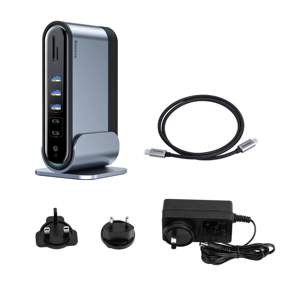 Baseus multifunctional HUB 3x USB 3.2 Gen 1 / 2x USB 2.0 / 2x USB Type C / SD and micro SD card reader / AUX / 3x HDMI / RJ45 1Gbps Power Delivery 100W (EU / CN / UK plugs) gray (CAHUB-DG0G)_6