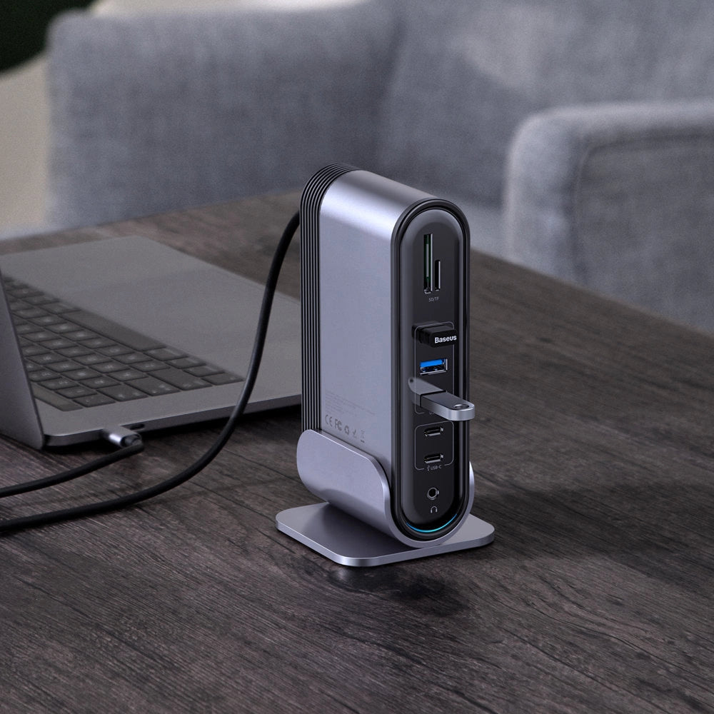 Baseus multifunctional HUB 3x USB 3.2 Gen 1 / 2x USB 2.0 / 2x USB Type C / SD and micro SD card reader / AUX / 3x HDMI / RJ45 1Gbps Power Delivery 100W (EU / CN / UK plugs) gray (CAHUB-DG0G)_10