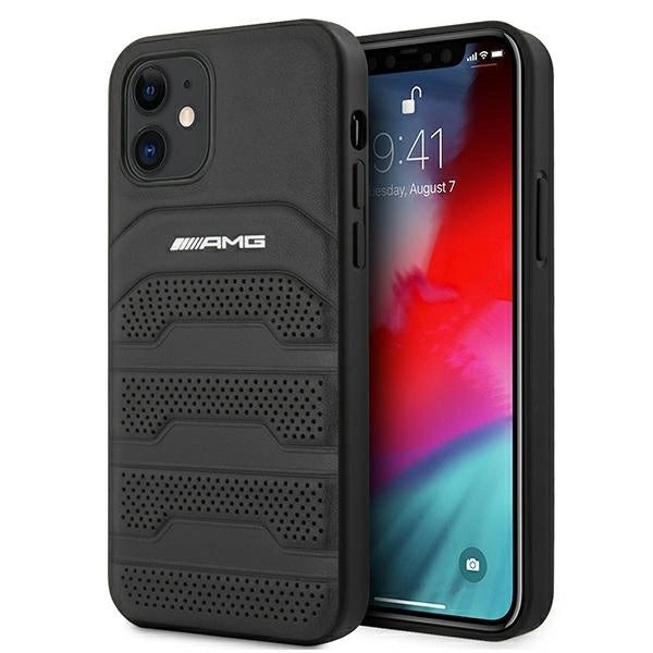 AMG AMHCP12SGSEBK iPhone 12 mini 5,4" czarny/black hardcase Leather Debossed Lines_0