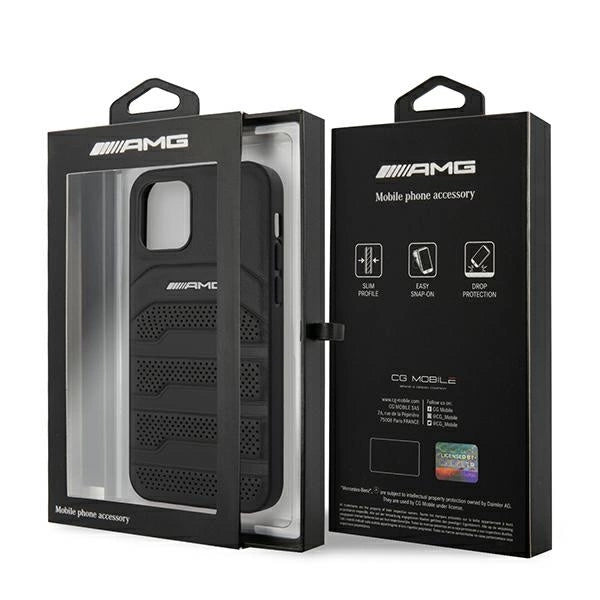 AMG AMHCP12SGSEBK iPhone 12 mini 5,4" czarny/black hardcase Leather Debossed Lines_7