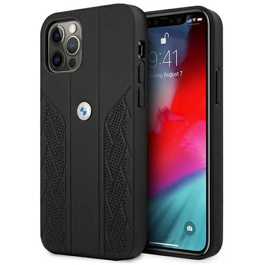 Etui BMW BMHCP12LRSPPK iPhone 12 Pro Max 6,7" czarny/black hardcase Leather Curve Perforate_0