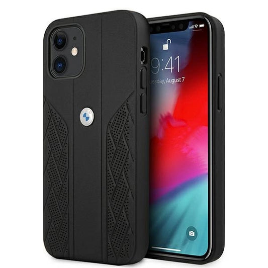 Etui BMW BMHCP12SRSPPK iPhone 12 mini 5,4" czarny/black hardcase Leather Curve Perforate_0