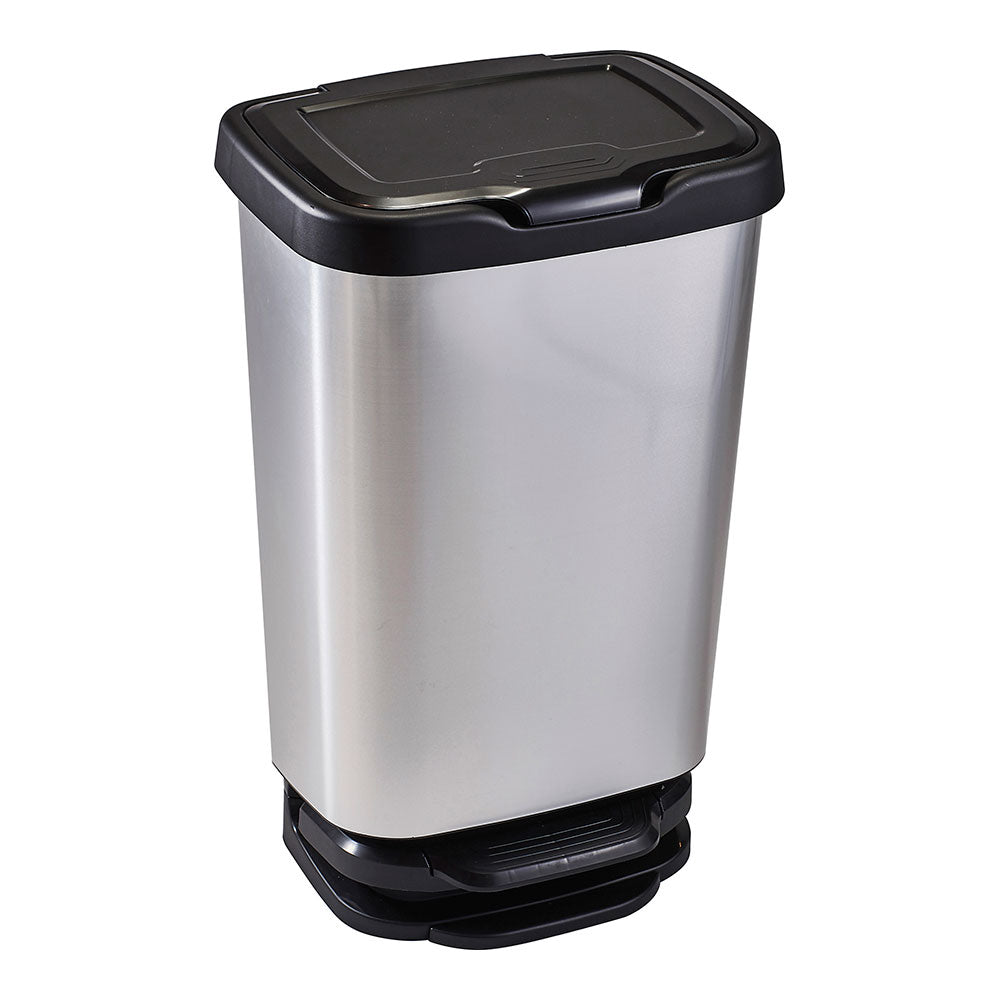 Balde de pedal de 40 litros com fechamento amortecido 39x29x63,5cm prata/preta mondex_0