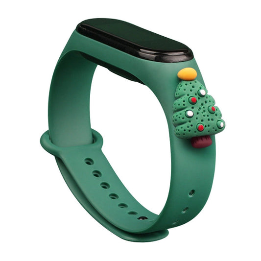 Strap Xmas Wristband for Xiaomi Mi Band 4 / Mi Band 3 Christmas Silicone Strap Bracelet Dark Green (Christmas Tree 2)_0