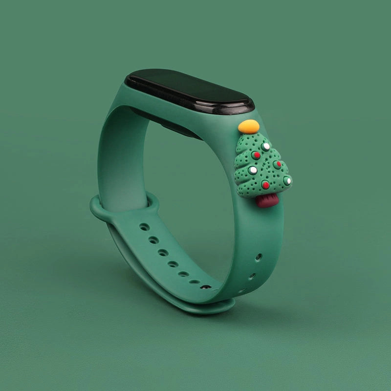 Strap Xmas Wristband for Xiaomi Mi Band 4 / Mi Band 3 Christmas Silicone Strap Bracelet Dark Green (Christmas Tree 2)_1