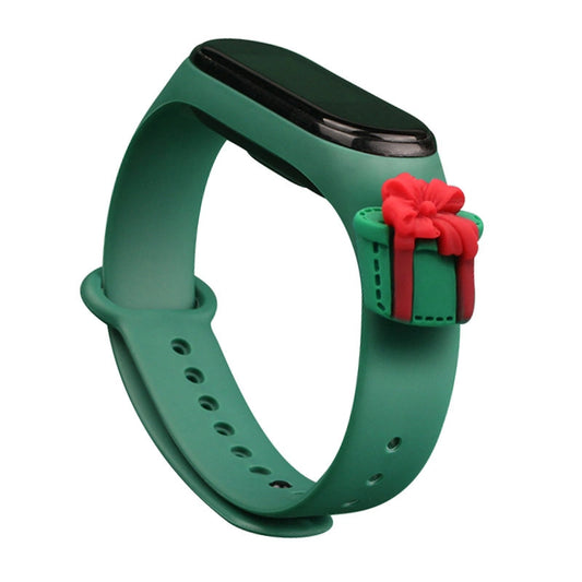 Strap Xmas Wristband for Xiaomi Mi Band 4 / Mi Band 3 Christmas Silicone Strap Bracelet Dark Green (Gift)_0