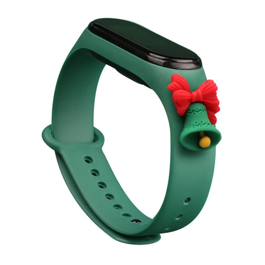Strap Xmas Wristband for Xiaomi Mi Band 4 / Mi Band 3 Christmas Silicone Strap Bracelet Dark Green (Bell)_0