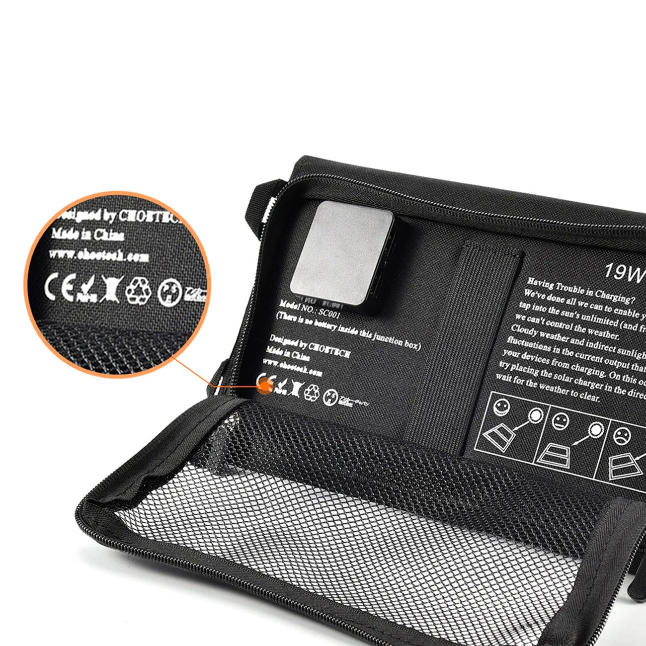 Choetech SC001 solar foldable charger 19W 2x USB-A - black_8