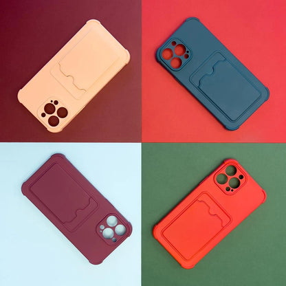 Card Armor Case Pouch Cover for iPhone 12 Pro Card Wallet Silicone Air Bag Armor Red_2