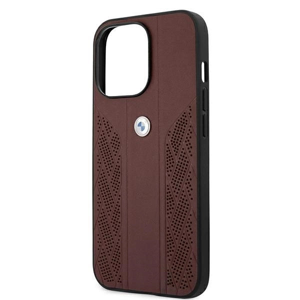 Etui BMW BMHCP13LRSPPR iPhone 13 Pro/13 6,1" czerwony/red hardcase Leather Curve Perforate_5