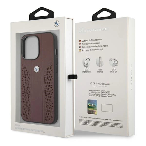 Etui BMW BMHCP13LRSPPR iPhone 13 Pro/13 6,1" czerwony/red hardcase Leather Curve Perforate_7