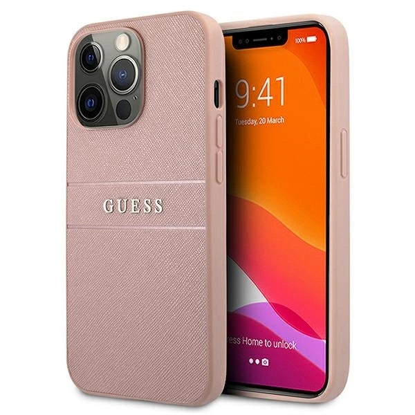 Guess GUHCP13XPSASBPI iPhone 13 Pro Max 6.7" pink/pink hardcase Saffiano Stripe_0