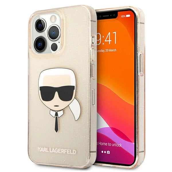 Karl Lagerfeld KLHCP13LKHTUGLGO iPhone 13 Pro / 13 6,1" złoty/gold hardcase Glitter Karl`s Head_0