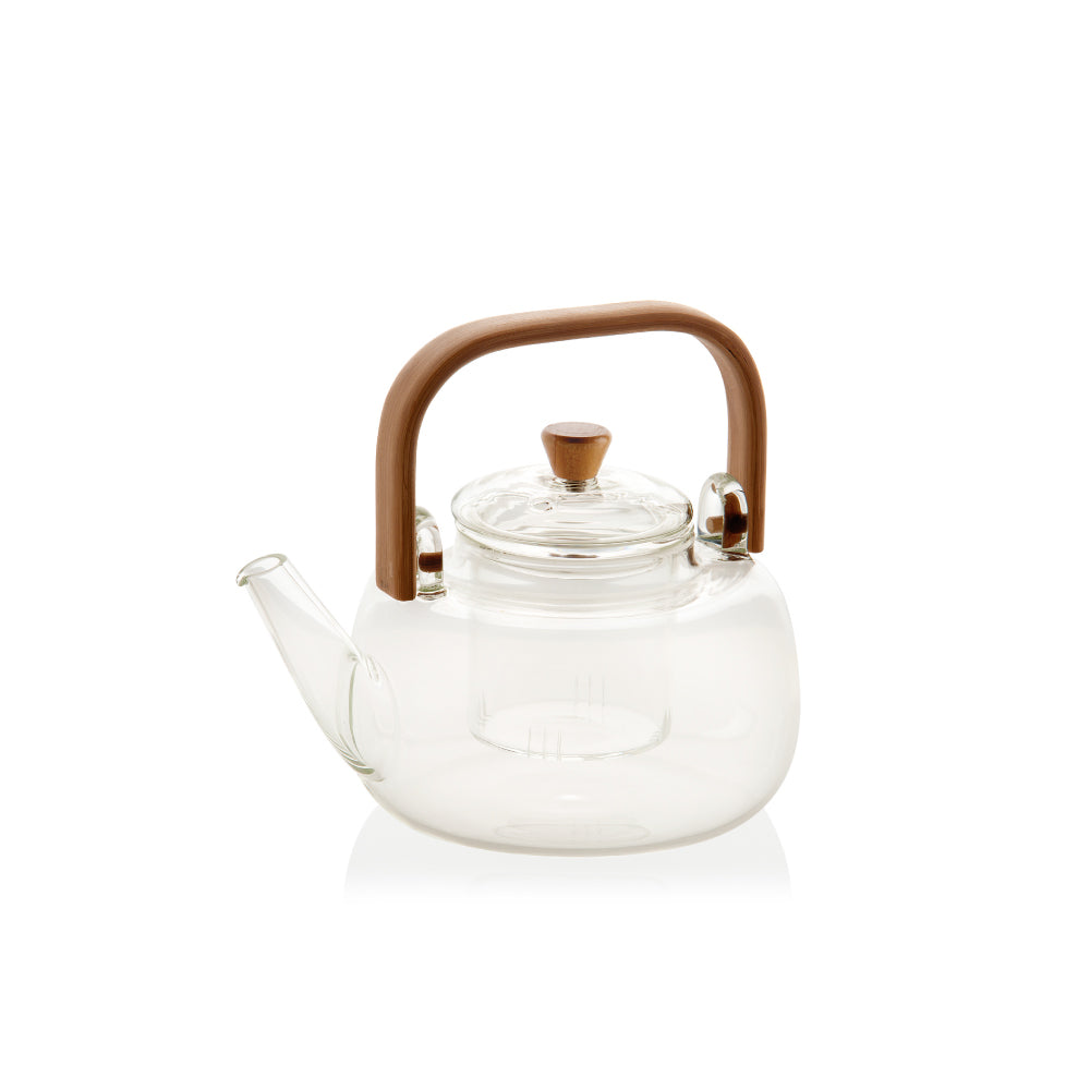 Bule, vidro, cabo de bambu, 1l_0