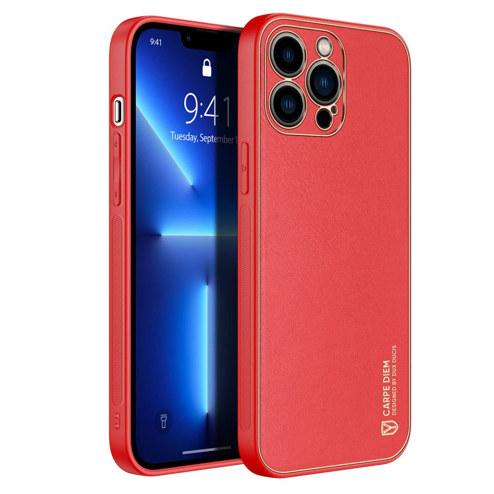 Dux Ducis Yolo elegant case made of soft TPU and PU leather for iPhone 13 Pro red_0