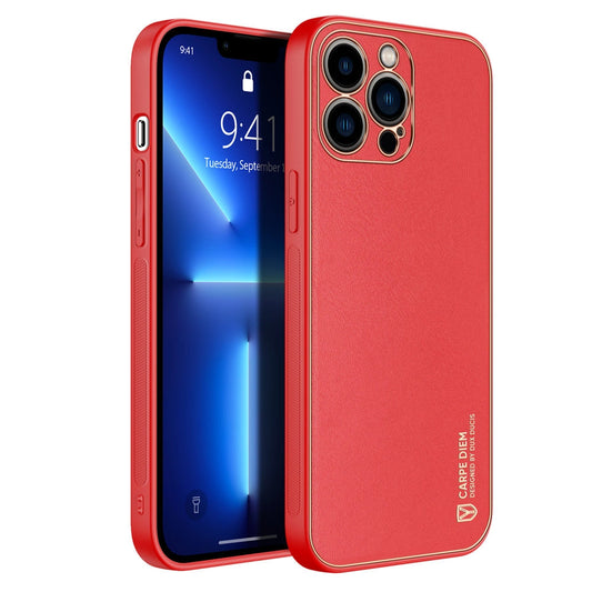 Dux Ducis Yolo elegant case made of soft TPU and PU leather for iPhone 13 Pro red_0