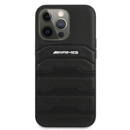 AMG AMHCP13LGSEBK iPhone 13 Pro / 13 6,1" czarny/black hardcase Leather Debossed Lines_2