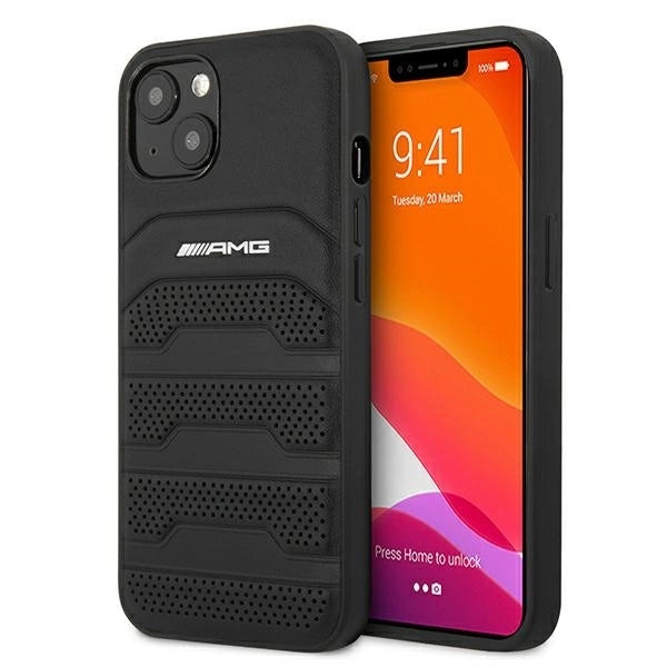 AMG AMHCP13SGSEBK iPhone 13 mini 5,4" czarny/black hardcase Leather Debossed Lines_0