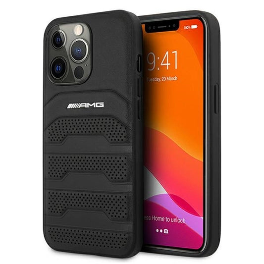 AMG AMHCP13XGSEBK iPhone 13 Pro Max 6,7" czarny/black hardcase Leather Debossed Lines_0