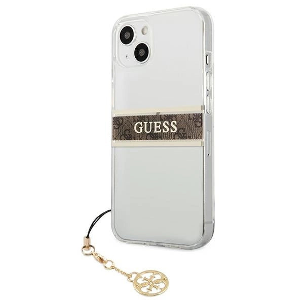 Guess GUHCP13SKB4GBR iPhone 13 mini 5.4" Transparent hardcase 4G Brown Strap Charm_1