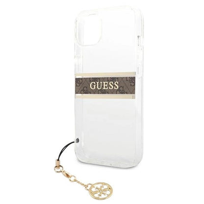 Guess GUHCP13SKB4GBR iPhone 13 mini 5.4" Transparent hardcase 4G Brown Strap Charm_5