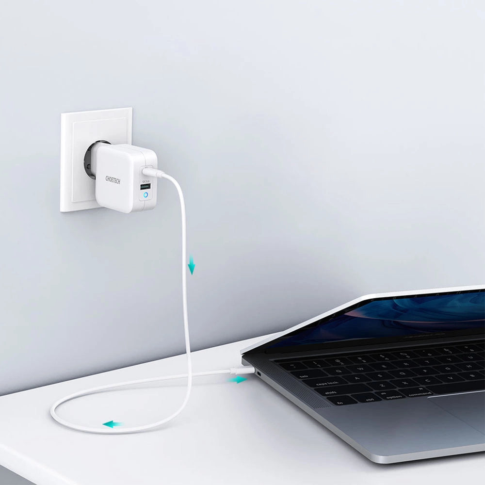 Choetech fast GaN wall charger USB Type C PD USB-A QC3.0 65W 3,25A white (PD8002)_1