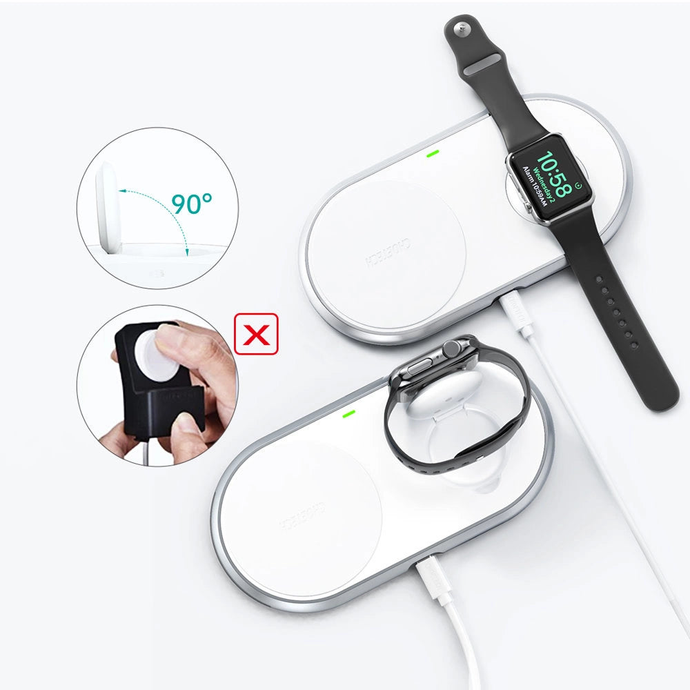 Choetech Qi 2in1 wireless charger for smartphones / Apple Watch with stand (MFI) USB Type C white (T317)_3