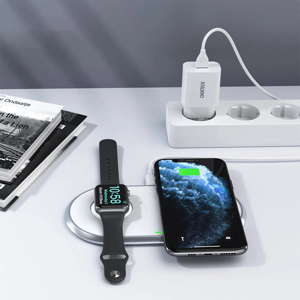 Choetech Qi 2in1 wireless charger for smartphones / Apple Watch with stand (MFI) USB Type C white (T317)_6