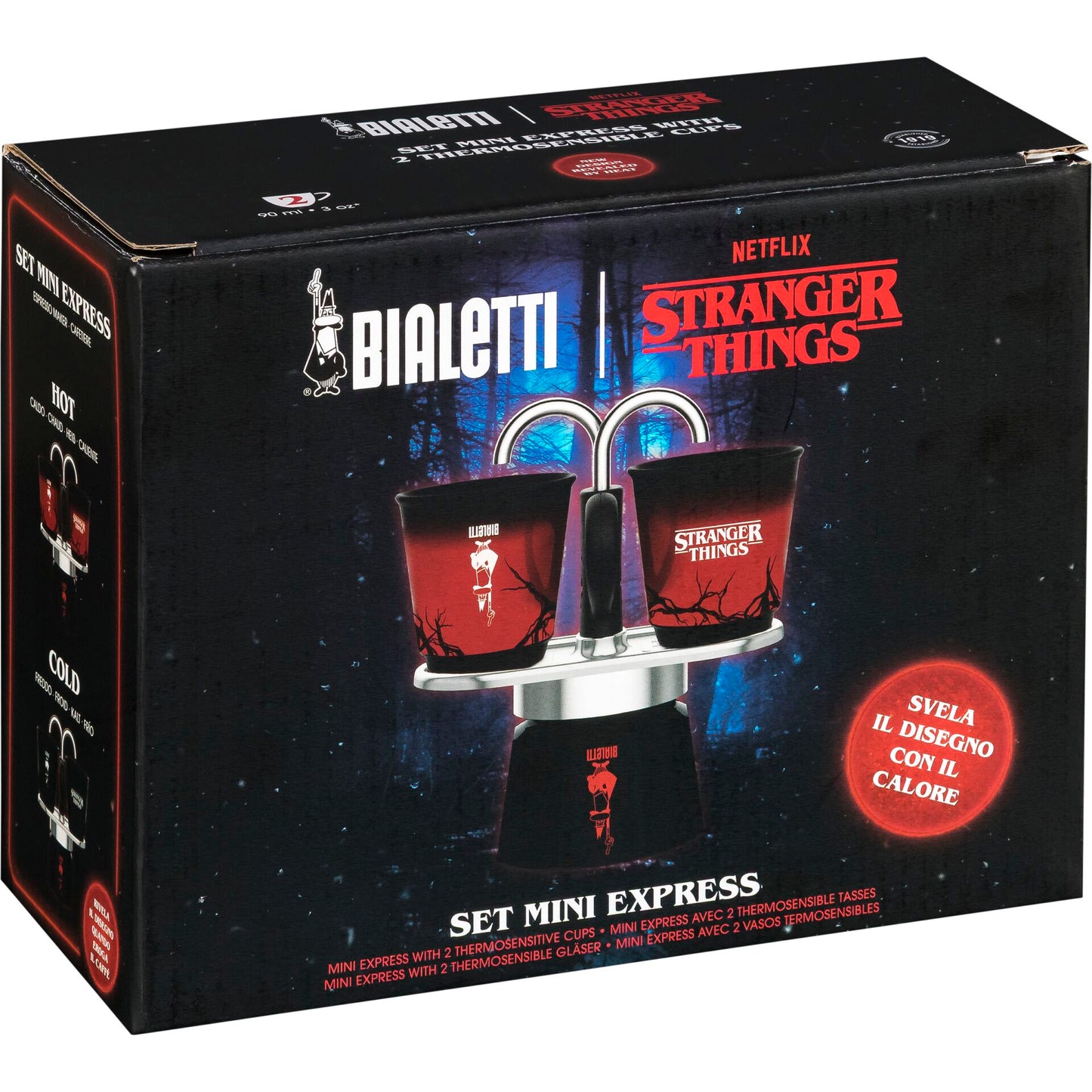 Cafeteira Bialetti x Stranger Things c/ 2 Copos 90ml Que Mudam de Cor
