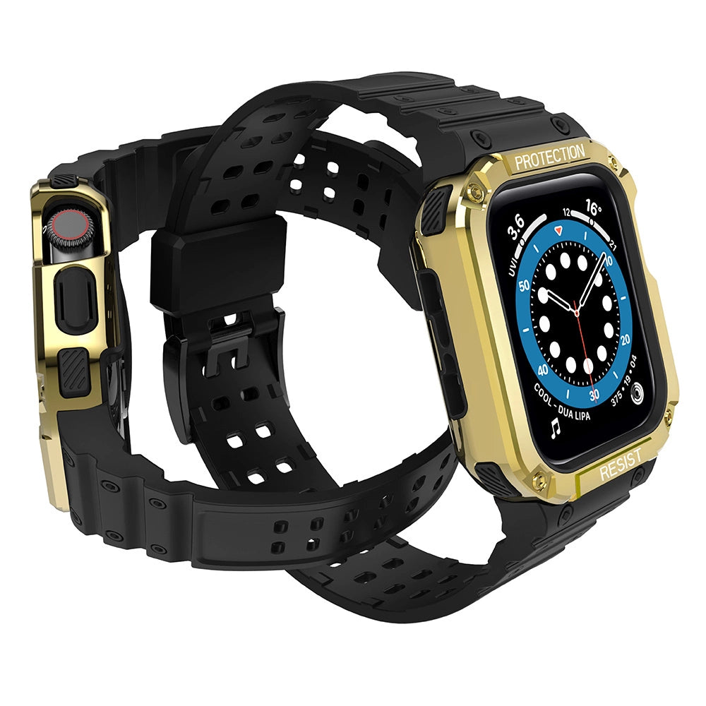 Protect Strap Band for Apple Watch 42/44/45mm Armored Case Strap - Black, Gold_2