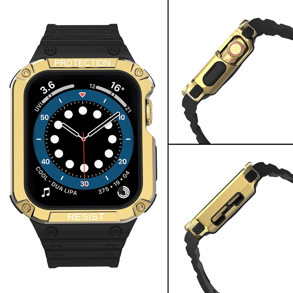 Protect Strap Band for Apple Watch 42/44/45mm Armored Case Strap - Black, Gold_3