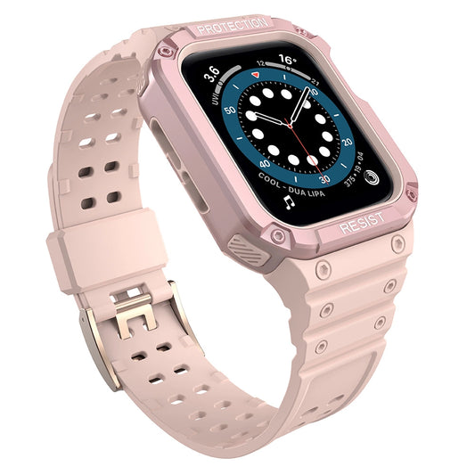 Protect Strap Band with Case for Apple Watch 7 / SE (45/44 / 42mm) Case Armored Watch Cover Pink_0