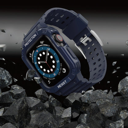 Protect Strap Band with Case for Apple Watch 7 / SE (45/44 / 42mm) Case Armored Watch Cover Blue_4