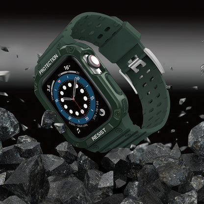 Protect Strap Band with Case for Apple Watch 7 / SE (45/44 / 42mm) Case Armored Watch Cover Green_5
