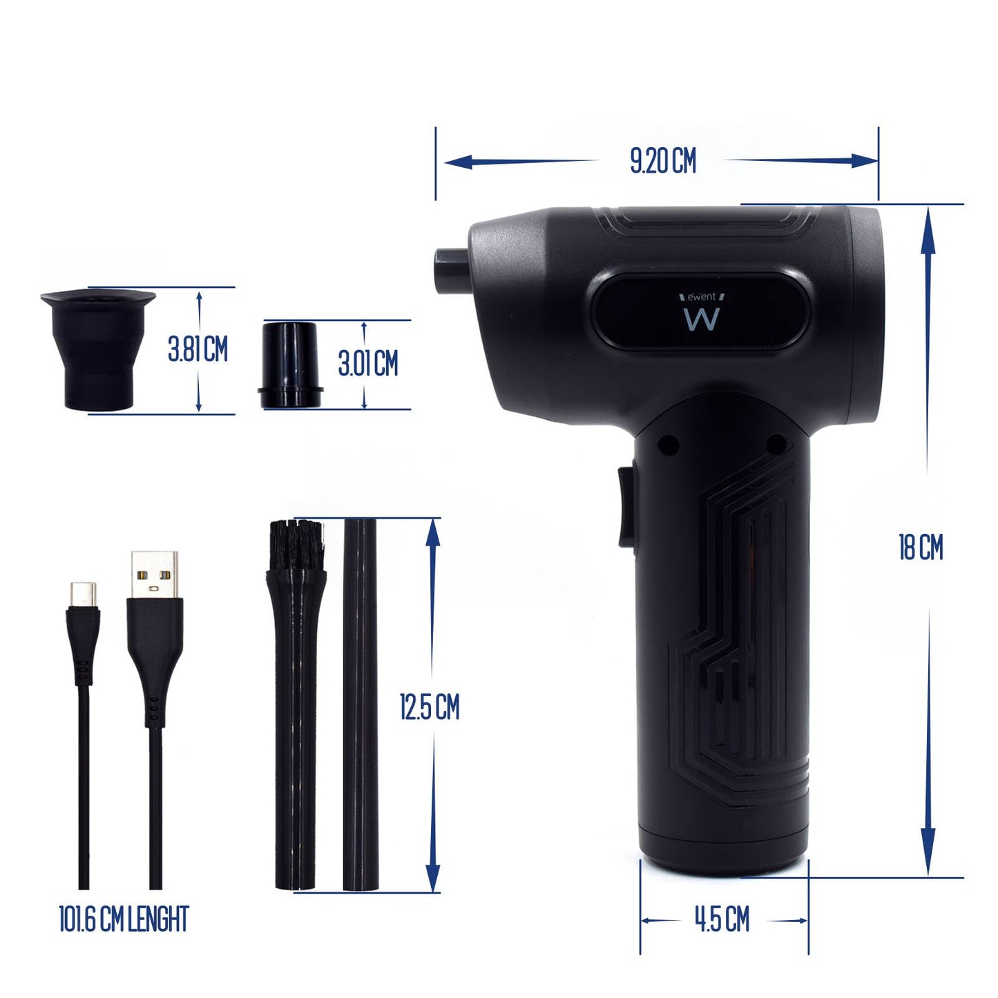 Spray Elétrico Eliminador de Pó Ewent EW5607 Recarregável 7500mAh 60W 60000RPM Preto