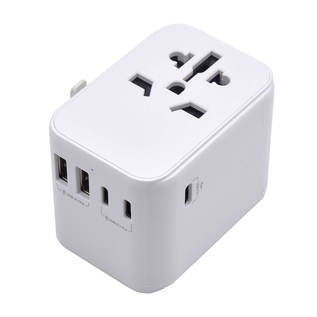 Adaptador de Corrente Ewent EW1470 Universal para EU/EUA/UK/AUS/CN/BR / 28W / Dual USB-A + 3x USB-C / Branco