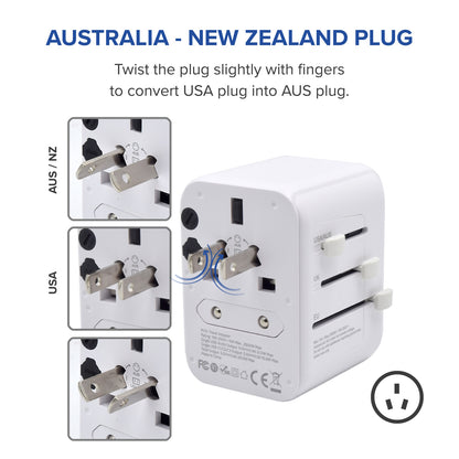 Adaptador de Corrente Ewent EW1470 Universal para EU/EUA/UK/AUS/CN/BR / 28W / Dual USB-A + 3x USB-C / Branco