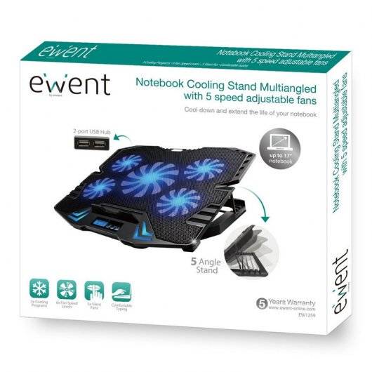 Base Ewent Notebook Cooling EW1259 c/ 2 x USB até 17"