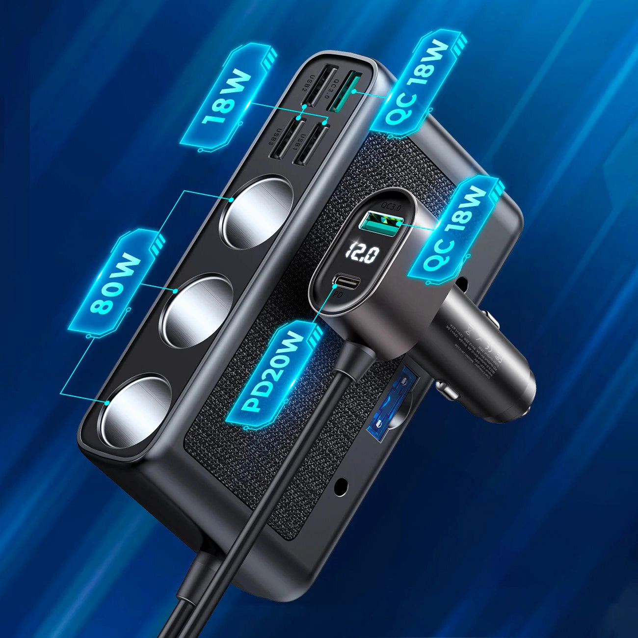 Joyroom JR-CL06 9in1 car charger 154W 5x USB-A / USB-C / 3x cigarette lighter socket PD QC PPS - black_2