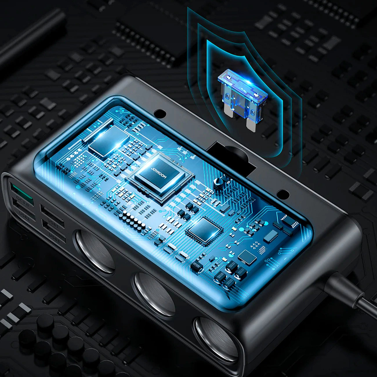 Joyroom JR-CL06 9in1 car charger 154W 5x USB-A / USB-C / 3x cigarette lighter socket PD QC PPS - black_4