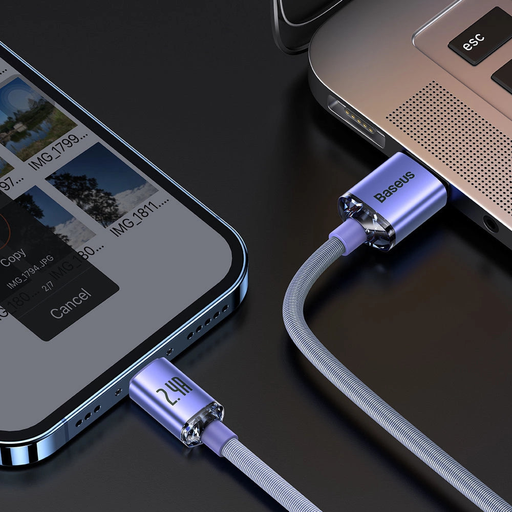 Baseus Crystal Shine Series cable USB cable for fast charging and data transfer USB Type A - Lightning 2.4A 2m purple (CAJY000105)_13