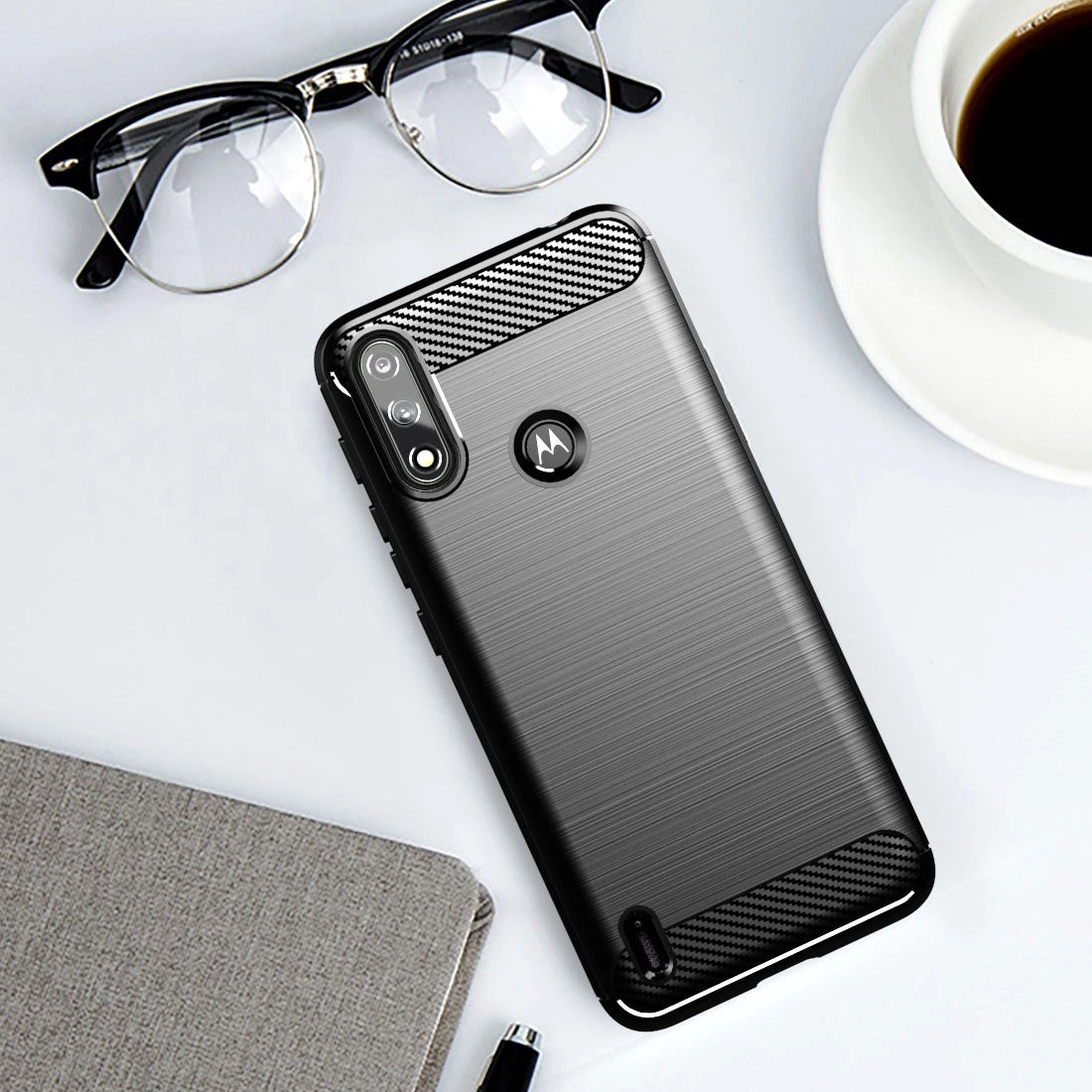 Carbon Case Flexible Cover Sleeve Motorola Moto E7i Power black_4