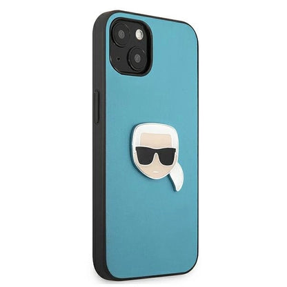 Karl Lagerfeld KLHCP13SPKMB iPhone 13 mini 5,4" niebieski/blue hardcase Leather Ikonik Karl`s Head Metal_3