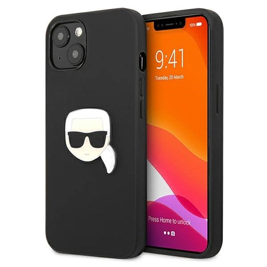 Karl Lagerfeld KLHCP13SPKMK iPhone 13 mini 5,4" czarny/black hardcase Leather Ikonik Karl`s Head Metal_0
