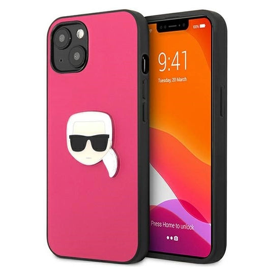 Karl Lagerfeld KLHCP13SPKMP iPhone 13 mini 5,4" różowy/pink hardcase Leather Ikonik Karl`s Head Metal_0
