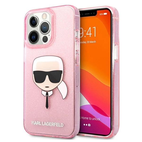 Karl Lagerfeld KLHCP13XKHTUGLP iPhone 13 Pro Max 6,7" różowy/pink hardcase Glitter Karl`s Head_0